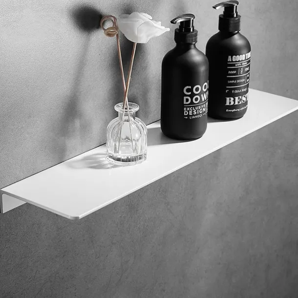 Bathroom Shelf Self-adhesive Bath Storage Rack 30-50cm Modern Space Aluminum Rust-proof Bathroom Organizer Wall Shelf (Black/White)