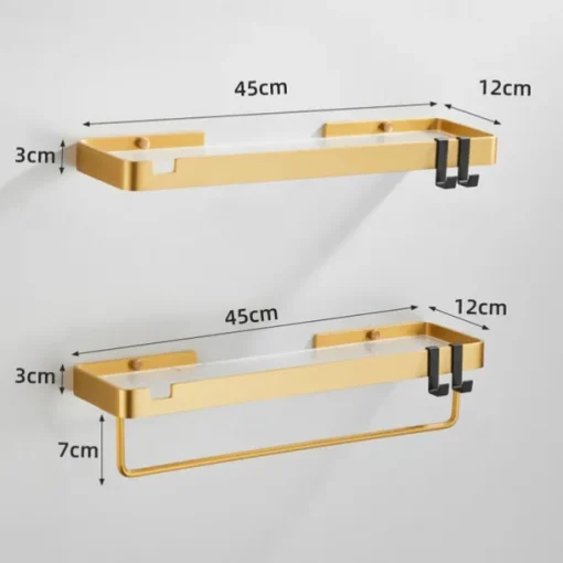Bathroom Shelves Wall Mounted Golden Storage Organizer Rack Bathroom Kitchen Bathroom Hardware Pendant Bathroom Shelf Space Aluminum Acrylic Shower Rack Corner Shelf Square Bath Shower Shelf(Golden,Black)