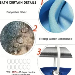 Bathroom Shower Curtain with 12 Hooks 180cm*180cm(70