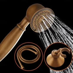 Bathroom Shower Faucet Set, High Flow Vintage Style Wall Mounted Outside Antique Dual-Head Pull Out Shower Head with Handheld, Hot and Cold Water Switch Included