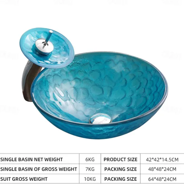 Bathroom Sink / Bathroom Faucet / Bathroom Mounting Ring Vanity Wash Basin - Tempered Glass Round Vessel Sink