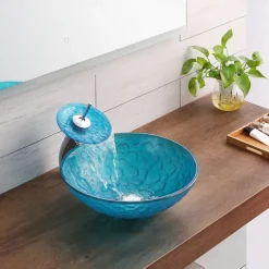 Bathroom Sink / Bathroom Faucet / Bathroom Mounting Ring Vanity Wash Basin - Tempered Glass Round Vessel Sink