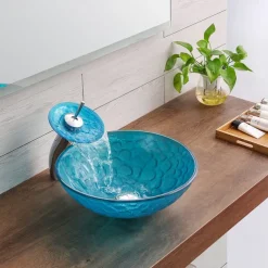 Bathroom Sink / Bathroom Faucet / Bathroom Mounting Ring Vanity Wash Basin - Tempered Glass Round Vessel Sink