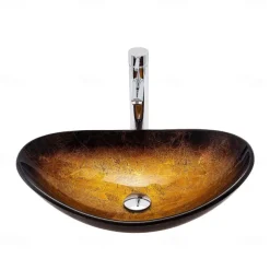Bathroom Sink / Bathroom Faucet / Bathroom Mounting Ring Contemporary - Tempered Glass Rectangular Vessel Sink
