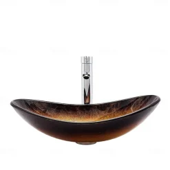 Bathroom Sink / Bathroom Faucet / Bathroom Mounting Ring Contemporary - Tempered Glass Rectangular Vessel Sink