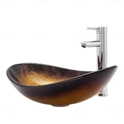 Bathroom Sink / Bathroom Faucet / Bathroom Mounting Ring Contemporary - Tempered Glass Rectangular Vessel Sink