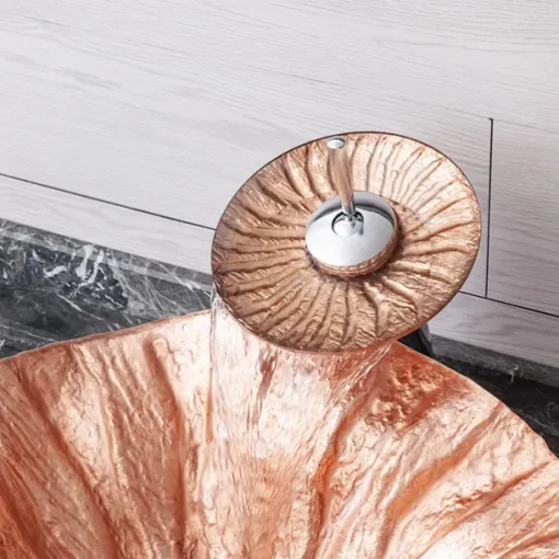 Bathroom Sink Bowl Coral Shell Wash Basin Pop Up Sink Waste Tempered Glass Countertop Basin Glass Basin Tap Bathroom Sink Washbasin