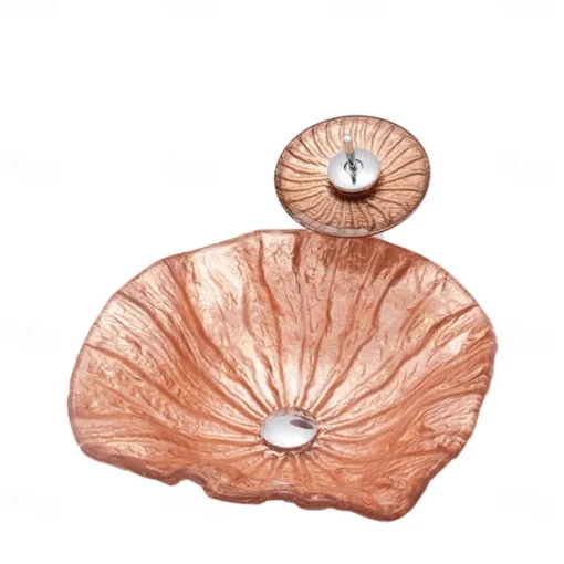 Bathroom Sink Bowl Coral Shell Wash Basin Pop Up Sink Waste Tempered Glass Countertop Basin Glass Basin Tap Bathroom Sink Washbasin