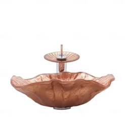 Bathroom Sink Bowl Coral Shell Wash Basin Pop Up Sink Waste Tempered Glass Countertop Basin Glass Basin Tap Bathroom Sink Washbasin