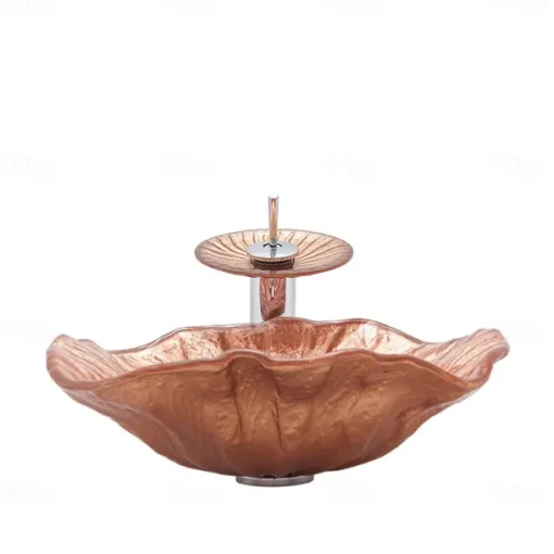 Bathroom Sink Bowl Coral Shell Wash Basin Pop Up Sink Waste Tempered Glass Countertop Basin Glass Basin Tap Bathroom Sink Washbasin