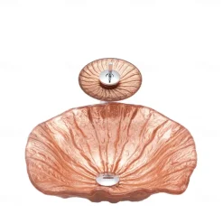 Bathroom Sink Bowl Coral Shell Wash Basin Pop Up Sink Waste Tempered Glass Countertop Basin Glass Basin Tap Bathroom Sink Washbasin