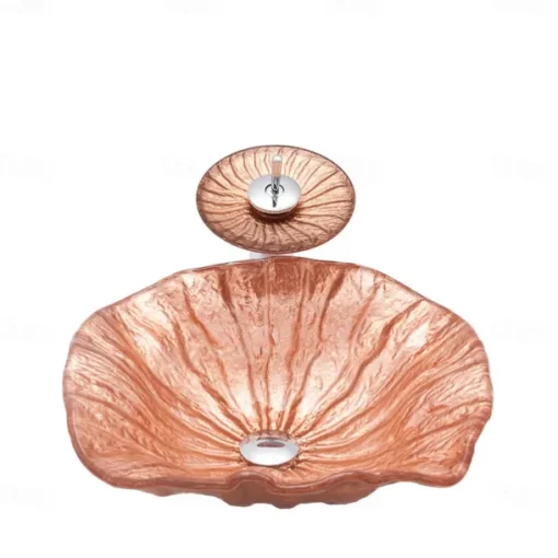 Bathroom Sink Bowl Coral Shell Wash Basin Pop Up Sink Waste Tempered Glass Countertop Basin Glass Basin Tap Bathroom Sink Washbasin