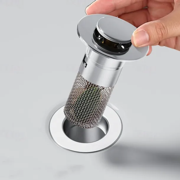 Bathroom Sink Drain Strainer, Pop Up Sink Drain Filter with Removable Stainless Steel Filter Basket Hair Catcher, Bathroom Sink Drain Stopper, for Us Bathroom Sink Stopper Replacement