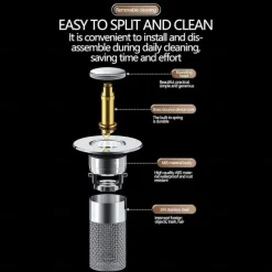 Bathroom Sink Drain Strainer, Pop Up Sink Drain Filter with Removable Stainless Steel Filter Basket Hair Catcher, Bathroom Sink Drain Stopper, for Us Bathroom Sink Stopper Replacement