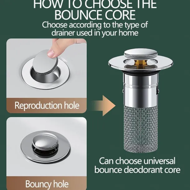 Bathroom Sink Drain Strainer, Pop Up Sink Drain Filter with Removable Stainless Steel Filter Basket Hair Catcher, Bathroom Sink Drain Stopper, for Us Bathroom Sink Stopper Replacement