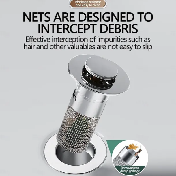 Bathroom Sink Drain Strainer, Pop Up Sink Drain Filter with Removable Stainless Steel Filter Basket Hair Catcher, Bathroom Sink Drain Stopper, for Us Bathroom Sink Stopper Replacement