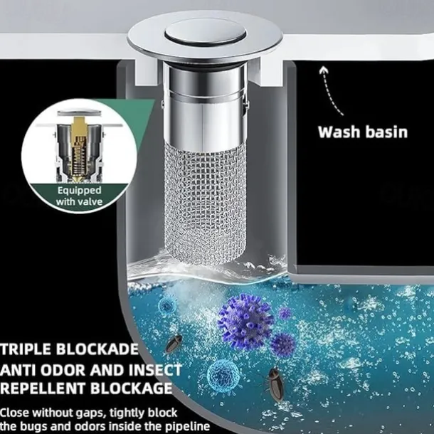 Bathroom Sink Drain Strainer, Pop Up Sink Drain Filter with Removable Stainless Steel Filter Basket Hair Catcher, Bathroom Sink Drain Stopper, for Us Bathroom Sink Stopper Replacement