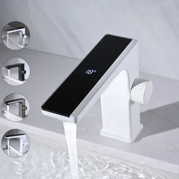 Bathroom Sink Faucet - Classic Chrome / Gun Grey Electroplated / Black / Whiete Painted Finishes Centerset Single Handle One HoleBath Temperature Display Taps