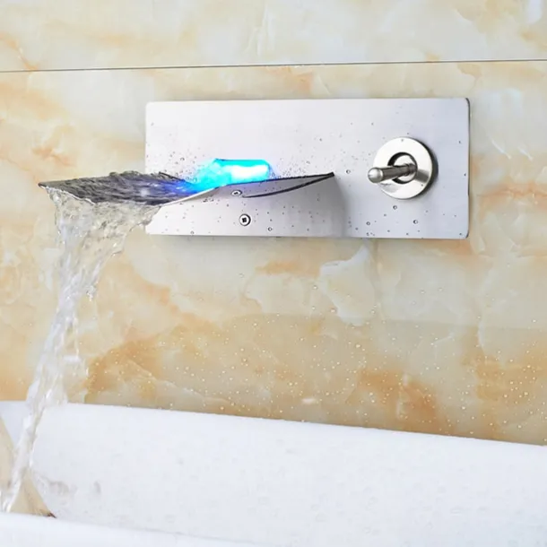 Bathroom Sink Faucet - LED / Wall Mount / Waterfall Nickel Brushed Wall Mounted Two Holes / Single Handle Two HolesBath Taps