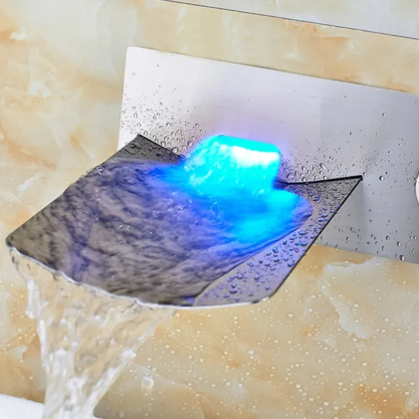 Bathroom Sink Faucet - LED / Wall Mount / Waterfall Nickel Brushed Wall Mounted Two Holes / Single Handle Two HolesBath Taps