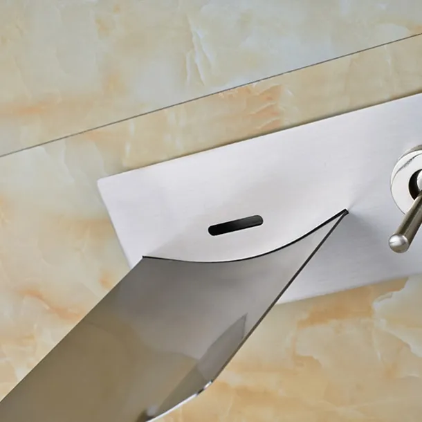 Bathroom Sink Faucet - LED / Wall Mount / Waterfall Nickel Brushed Wall Mounted Two Holes / Single Handle Two HolesBath Taps