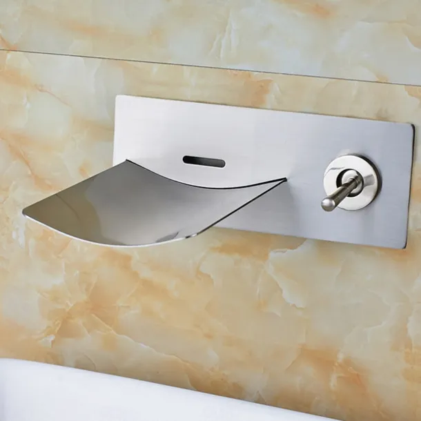 Bathroom Sink Faucet - LED / Wall Mount / Waterfall Nickel Brushed Wall Mounted Two Holes / Single Handle Two HolesBath Taps