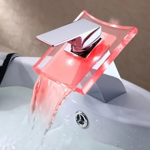Bathroom Sink Faucet - LED / Waterfall Chrome Centerset One Hole / Single Handle One HoleBath Taps / Brass