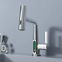Bathroom Sink Faucet - Rotatable / Pull out / LED Electroplated / Painted Finishes Centerset Single Handle One HoleBath Taps