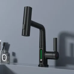 Bathroom Sink Faucet - Rotatable / Pull out / LED Electroplated / Painted Finishes Centerset Single Handle One HoleBath Taps