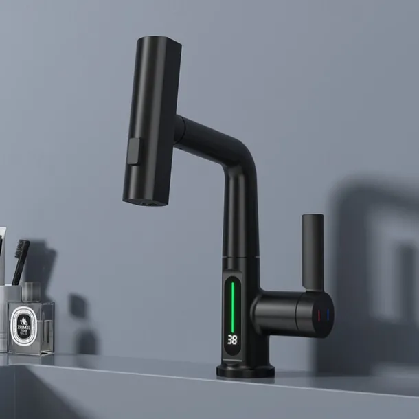 Bathroom Sink Faucet - Rotatable / Pull out / LED Electroplated / Painted Finishes Centerset Single Handle One HoleBath Taps