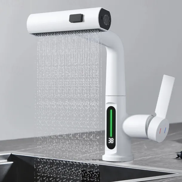 Bathroom Sink Faucet - Rotatable / Pull out / LED Electroplated / Painted Finishes Centerset Single Handle One HoleBath Taps