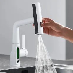 Bathroom Sink Faucet - Rotatable / Pull out / LED Electroplated / Painted Finishes Centerset Single Handle One HoleBath Taps