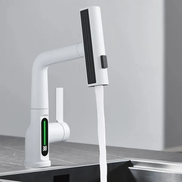 Bathroom Sink Faucet - Rotatable / Pull out / LED Electroplated / Painted Finishes Centerset Single Handle One HoleBath Taps