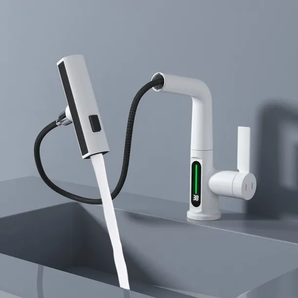 Bathroom Sink Faucet - Rotatable / Pull out / LED Electroplated / Painted Finishes Centerset Single Handle One HoleBath Taps