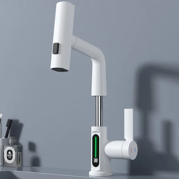 Bathroom Sink Faucet - Rotatable / Pull out / LED Electroplated / Painted Finishes Centerset Single Handle One HoleBath Taps