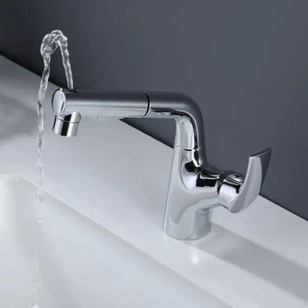 Bathroom Sink Faucet - Rotatable / Pull out Chrome / Electroplated / Painted Finishes Centerset Single Handle One HoleBath Taps