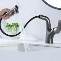 Bathroom Sink Faucet - Rotatable / Pull out Chrome / Electroplated / Painted Finishes Centerset Single Handle One HoleBath Taps