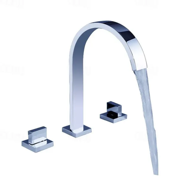 Bathroom Sink Faucet - Rotatable / Widespread / Waterfall Chrome Deck Mounted Two Handles Three HolesBath Taps