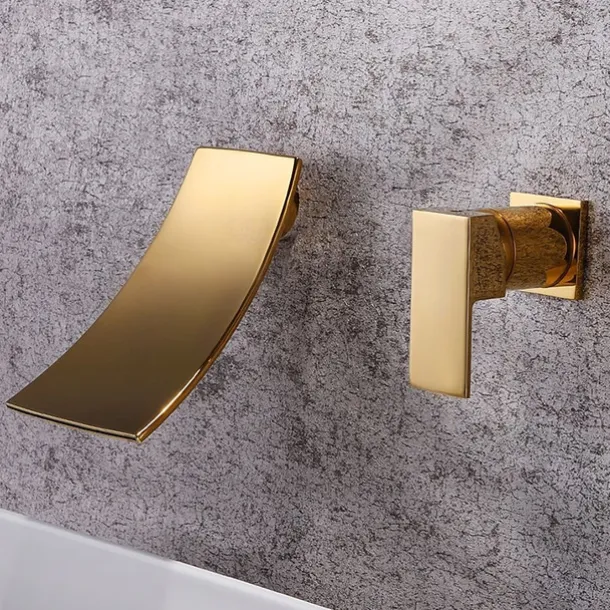 Bathroom Sink Faucet - Wall Mount / Waterfall Brushed Wall Mounted Single Handle Two HolesBath Taps