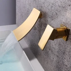 Bathroom Sink Faucet - Wall Mount / Waterfall Brushed Wall Mounted Single Handle Two HolesBath Taps