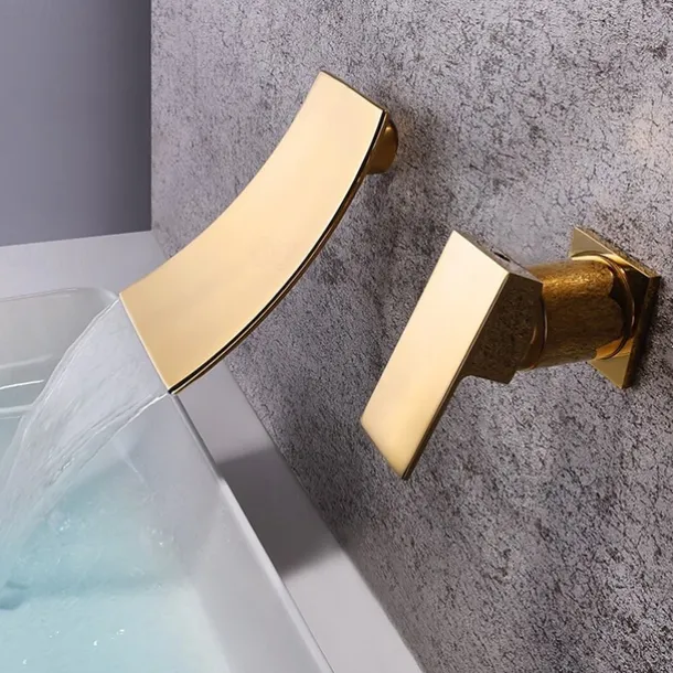 Bathroom Sink Faucet - Wall Mount / Waterfall Brushed Wall Mounted Single Handle Two HolesBath Taps