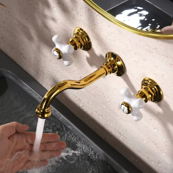 Bathroom Sink Faucet - Wall Mount / Widespread Electroplated Mount Inside Wall mountedBath Taps