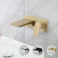 Bathroom Sink Faucet - Wall Mount / Waterfall Electroplated / Brushed Gold / Black Painted Finishes Mount Inside Wall mountedBath Taps