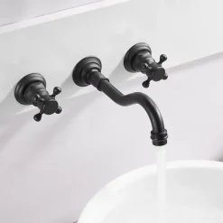 Bathroom Sink Faucet - Wall Mount / Widespread Electroplated Wall Mounted Two Handles Three HolesBath Taps