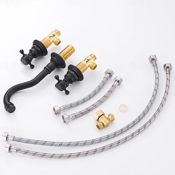 Bathroom Sink Faucet - Wall Mount / Widespread Electroplated Wall Mounted Two Handles Three HolesBath Taps