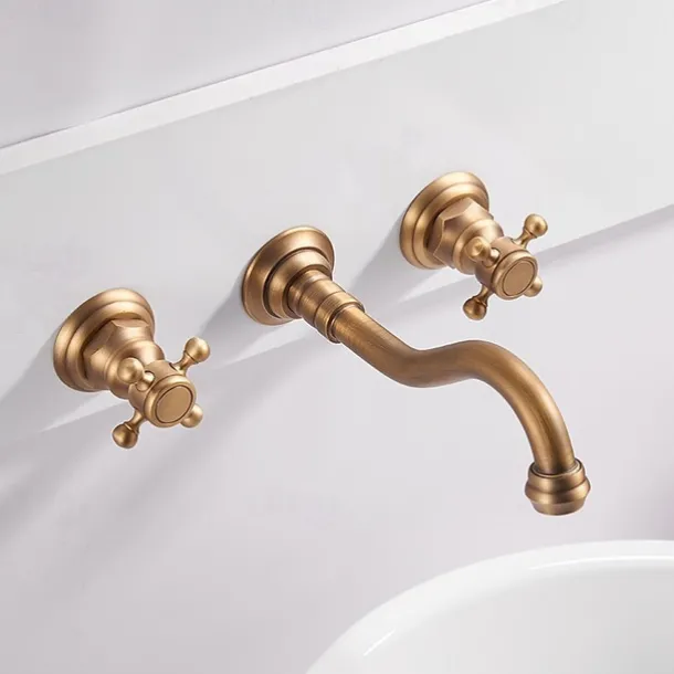 Bathroom Sink Faucet - Wall Mount / Widespread Electroplated Wall Mounted Two Handles Three HolesBath Taps