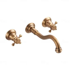 Bathroom Sink Faucet - Wall Mount / Widespread Electroplated Wall Mounted Two Handles Three HolesBath Taps