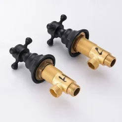 Bathroom Sink Faucet - Wall Mount / Widespread Electroplated Wall Mounted Two Handles Three HolesBath Taps