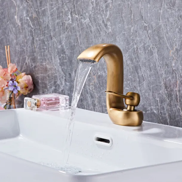 Bathroom Sink Faucet - Waterfall Antique Brass Centerset Single Handle One HoleBath Taps