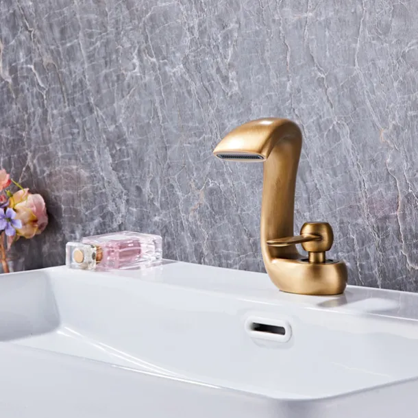 Bathroom Sink Faucet - Waterfall Antique Brass Centerset Single Handle One HoleBath Taps